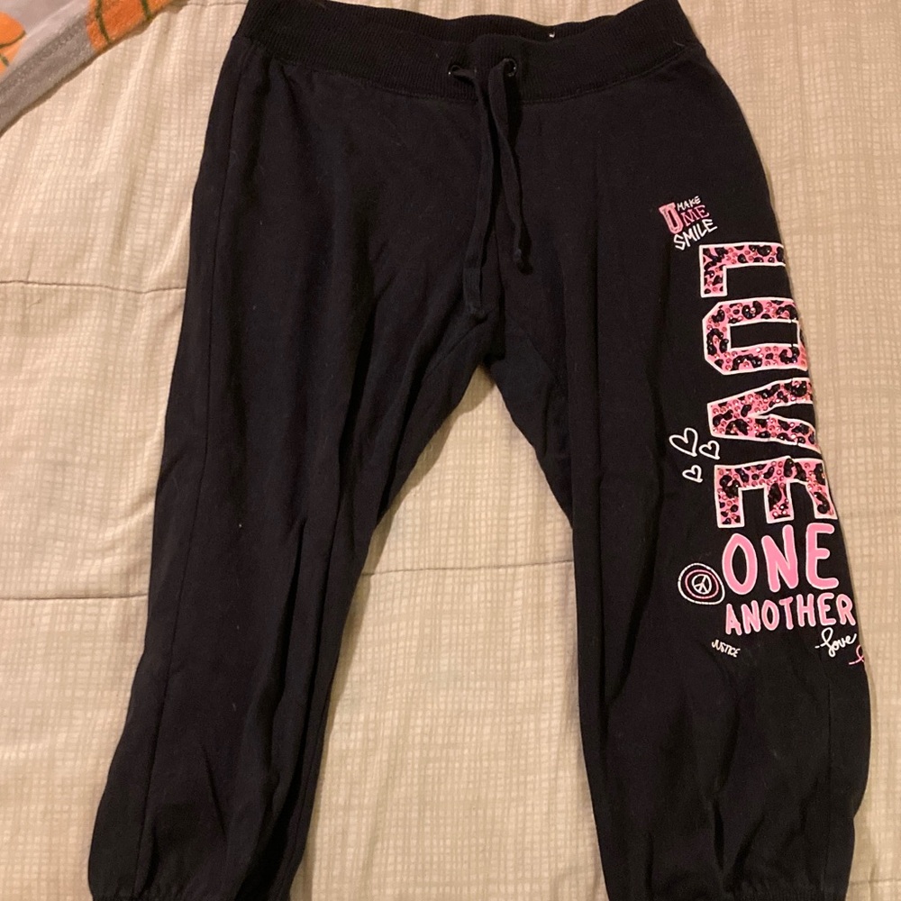 Justice Black Joggers with Pink Graphic